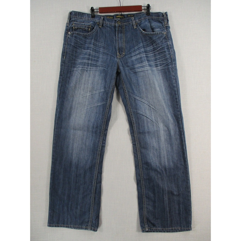Helix Mens Loose Straight Leg Jeans 38W 32L Medium Wash Denim Blue Pants